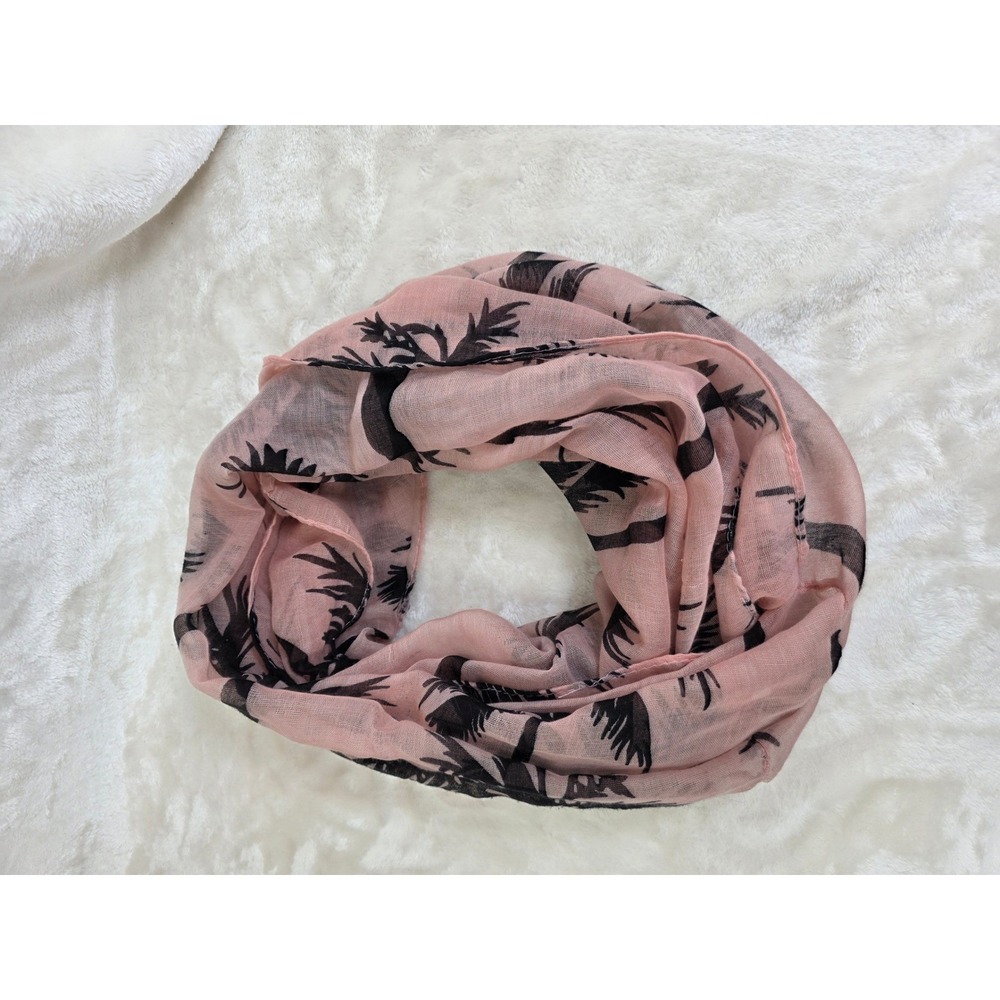 Pink Palm Tree Print Infinity Scarf Lightweight Tropical Sheer Loop Scarf